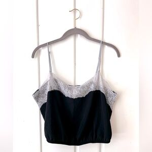 Free People Black and Gray Lace Trim Cami Top, Sz L
